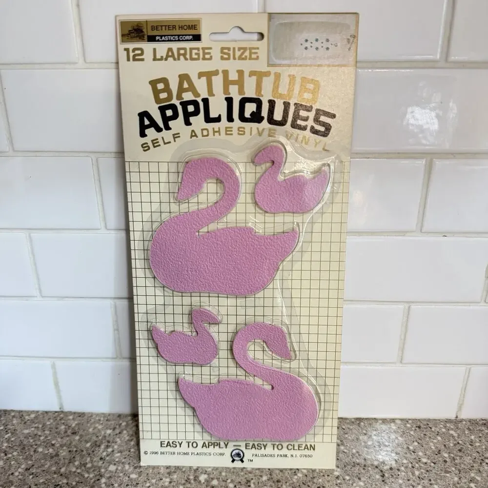 Vintage 1996 Pink Swan Bathtub Appliques NOS Self Adhesive Vinyl Decals 12 Pc